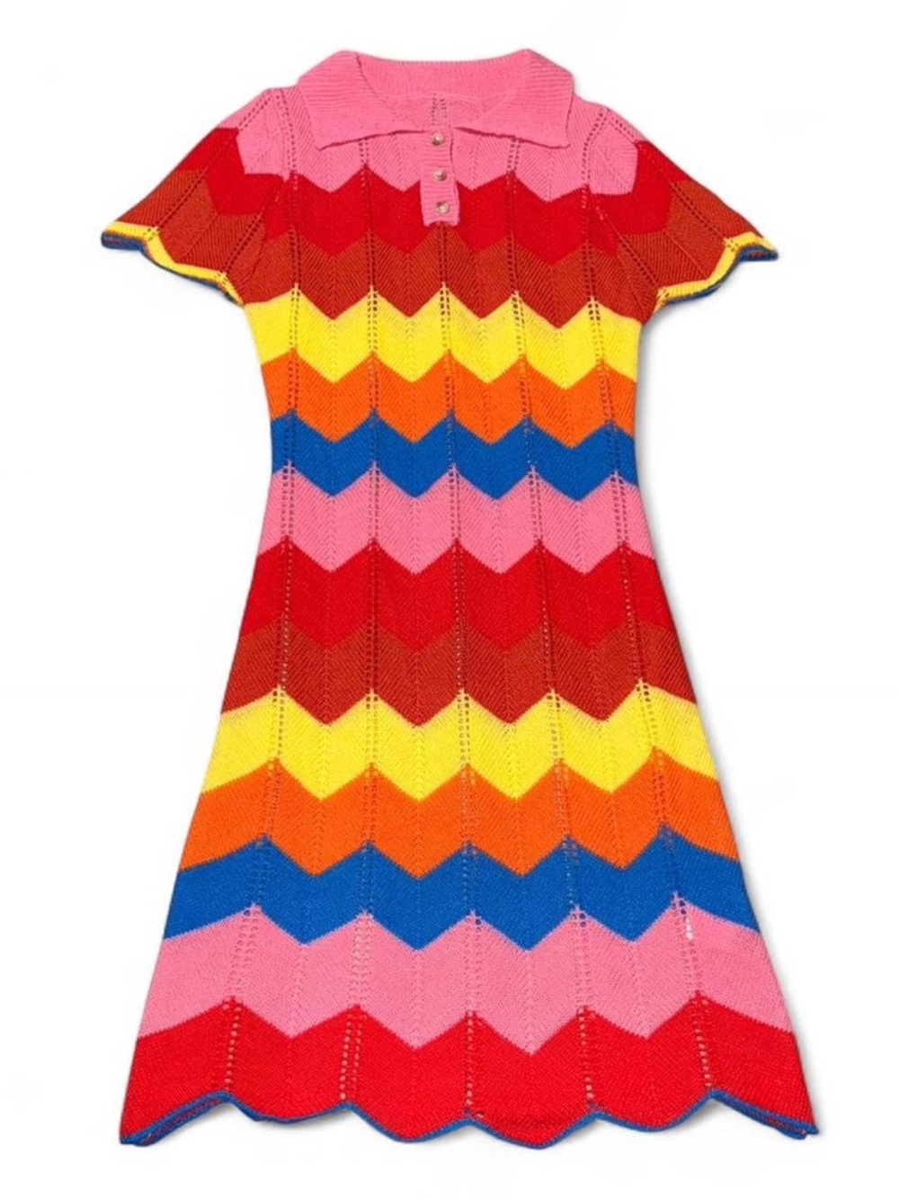 Women’s Chevron Polo A-Line Dress - Pink, Red, Yellow, Blue, Orange